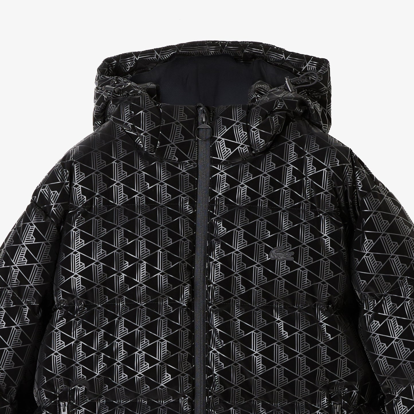 Lacoste Kadın Kapüşonlu Monogram Siyah Mont