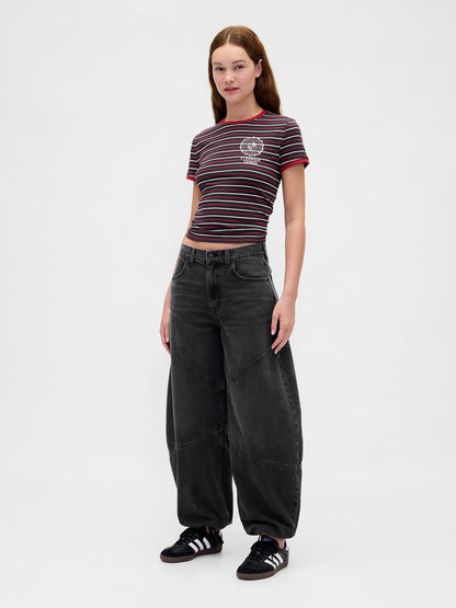 Siyah Stranger Things High Rise Seamed Horseshoe Jean Pantolon