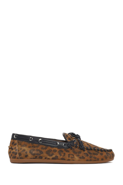 Kadın Leopar Desenli Süet Deri Loafer