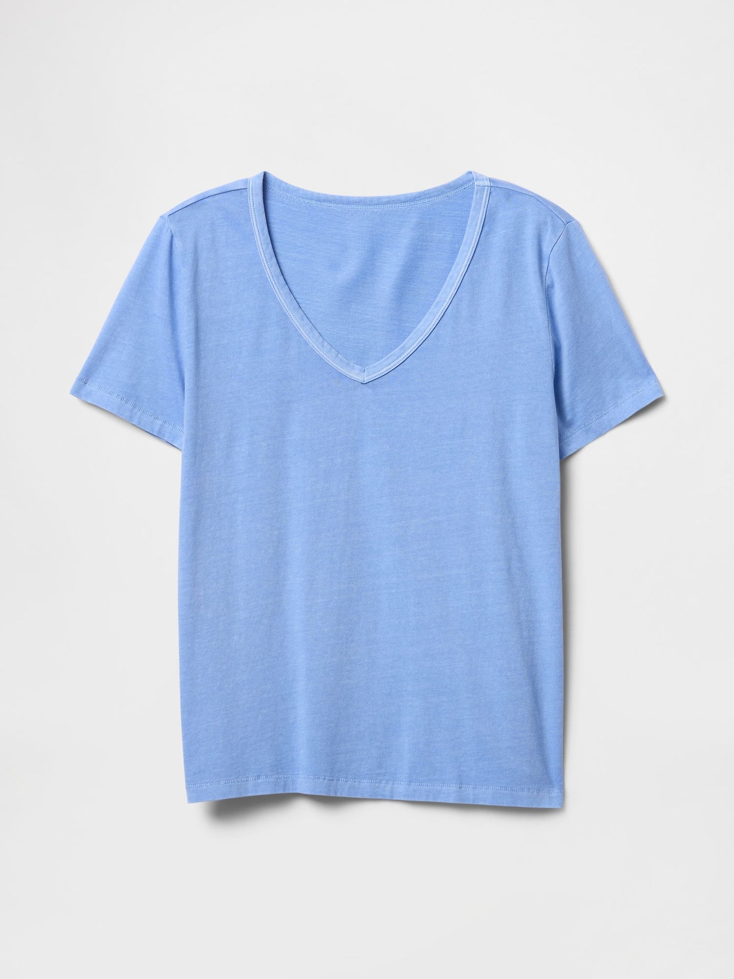 Açık Mavi Organik Pamuk Vintage V Yaka T-shirt