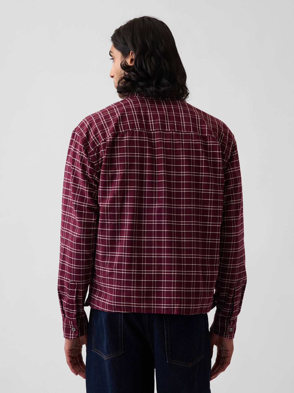 Bordo Relaxed Crop Straight-hem Oxford Gömlek