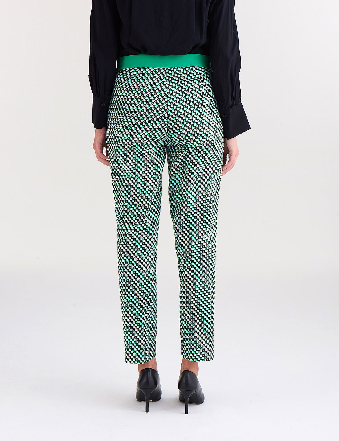Slim Fit Desenli Yüksek Bel Pantolon