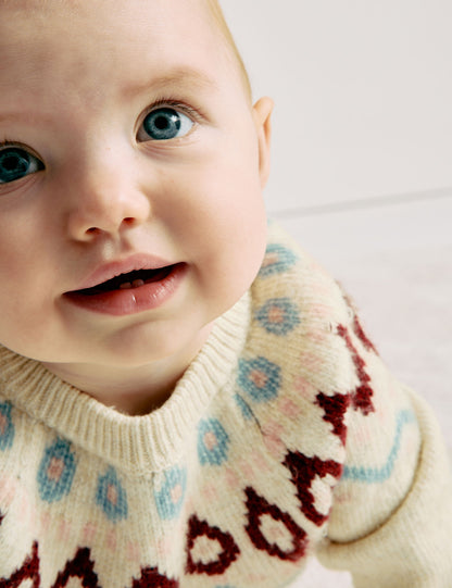 Fair Isle Desenli Triko Kazak (0–3 Yaş)