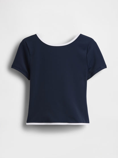 Koyu Mavi Gapfit Smooth Reversible Wrap Crop T-shirt