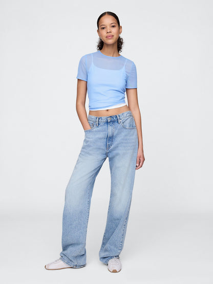 Mavi Transparan Crop T-shirt
