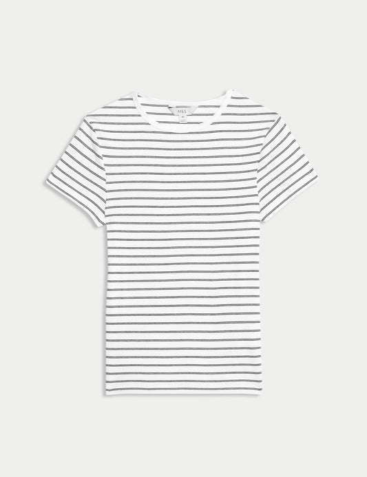 Pamuk Karışımlı Çizgili Ribanalı T-shirt