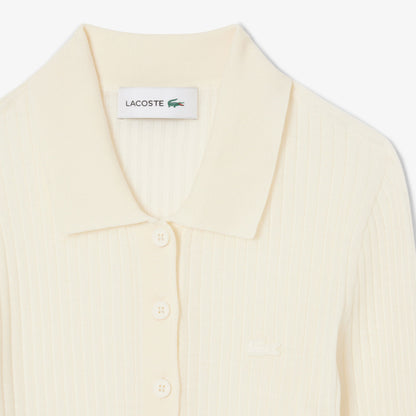 Lacoste Kadın Regular Fit Polo Yaka Beyaz Kazak