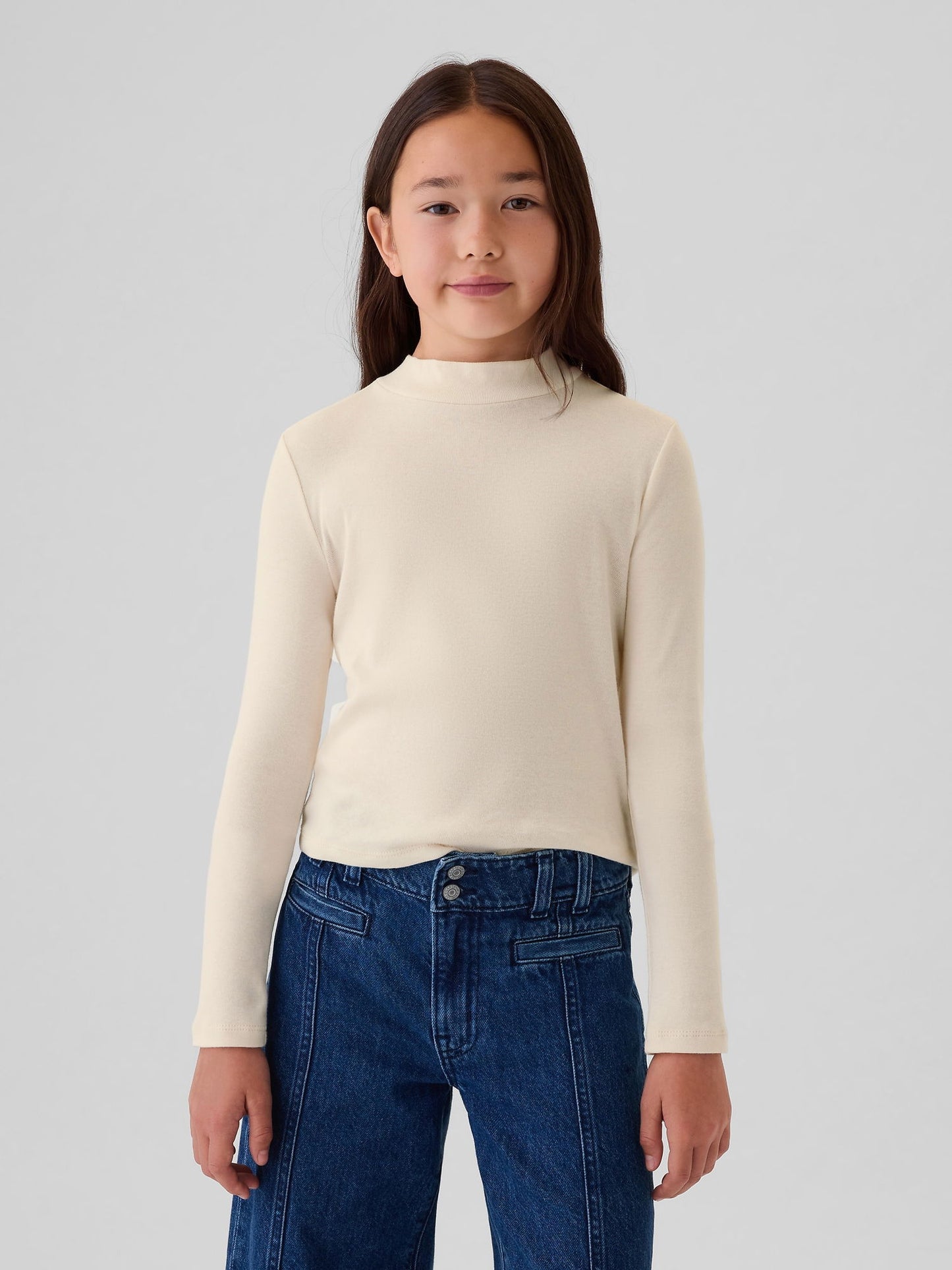 Kırık Beyaz Fitilli Mockneck Yaka T-shirt
