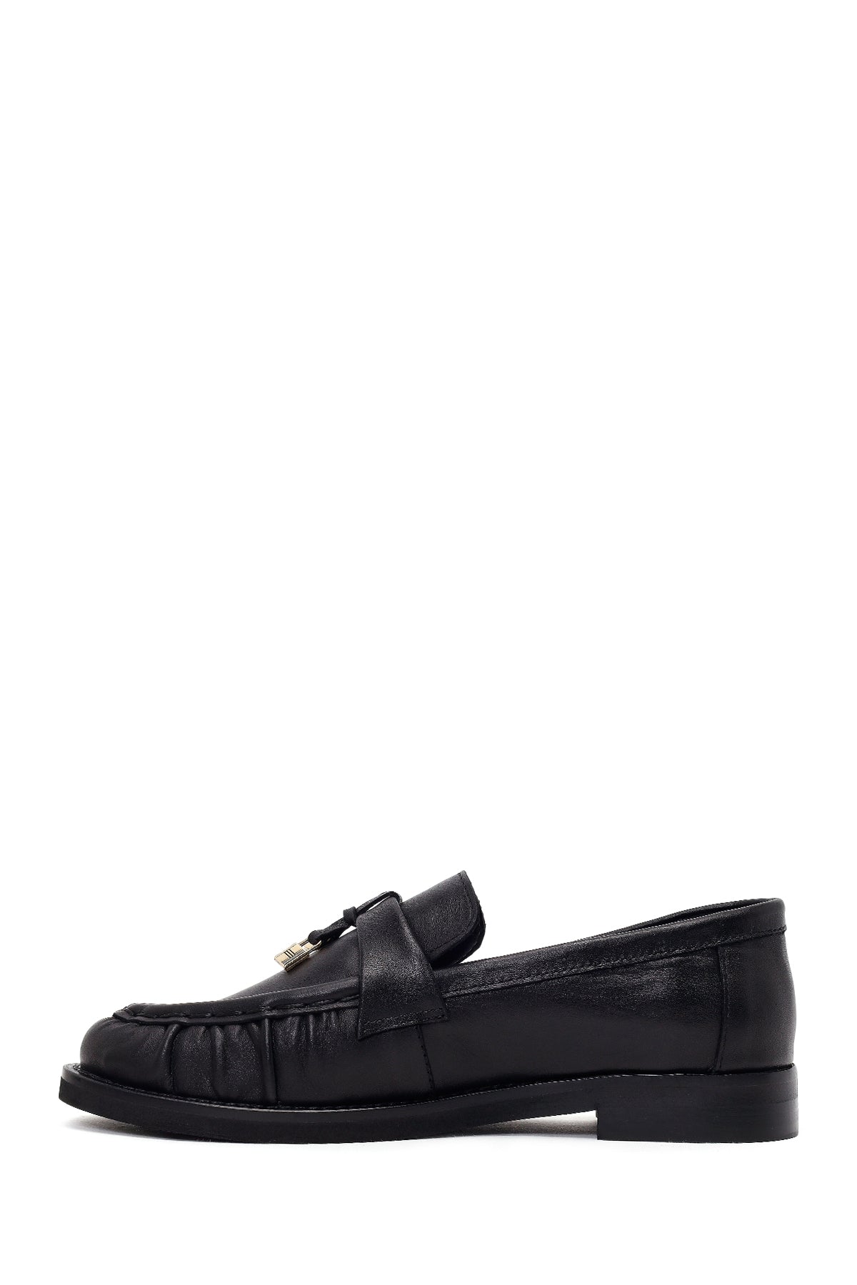 Kadın Siyah Deri Maskülen Loafer