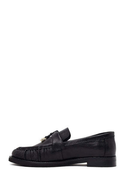 Kadın Siyah Deri Maskülen Loafer
