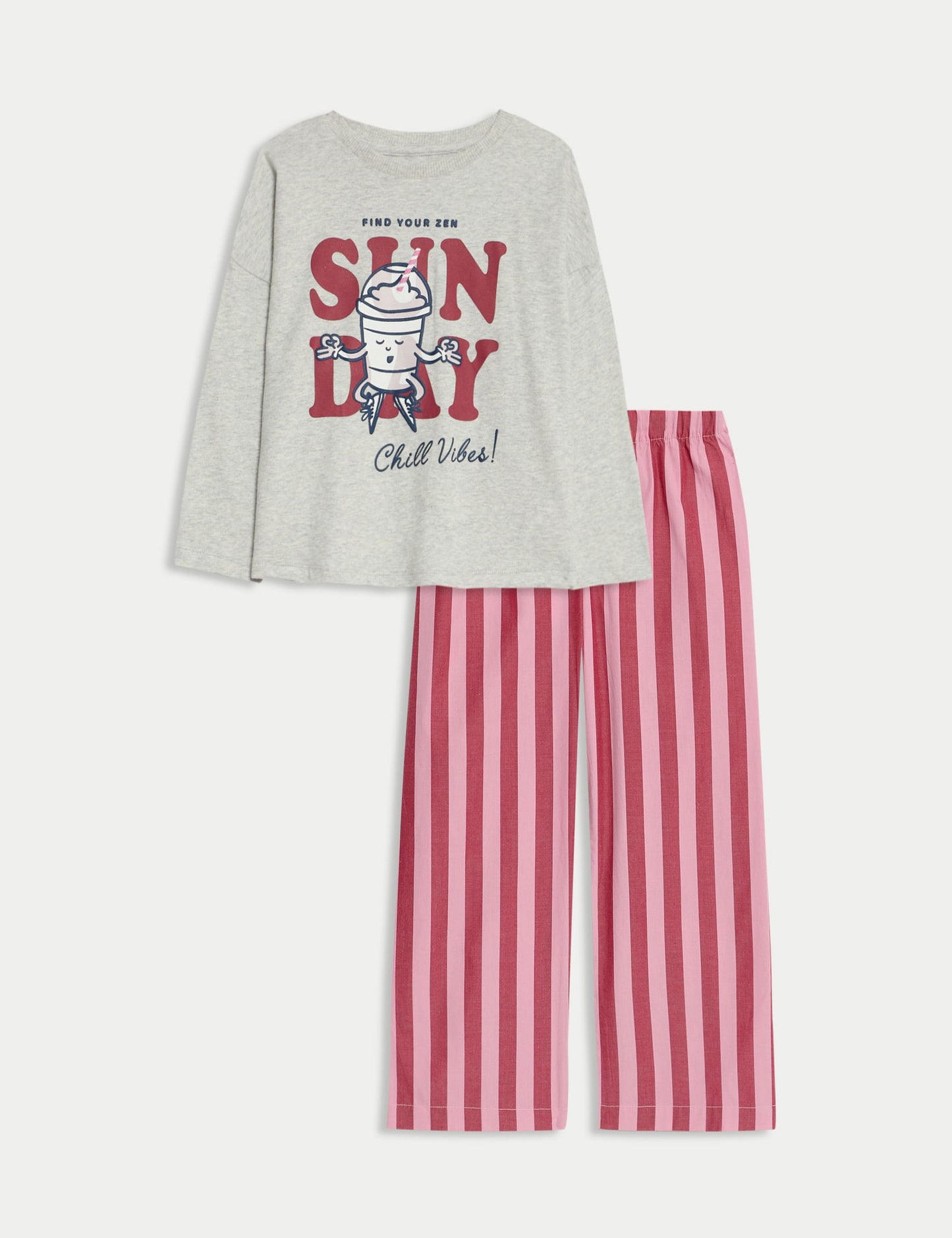 Saf Pamuk Baskılı Çizgili Pijama Takımı (1-8 Yaş)