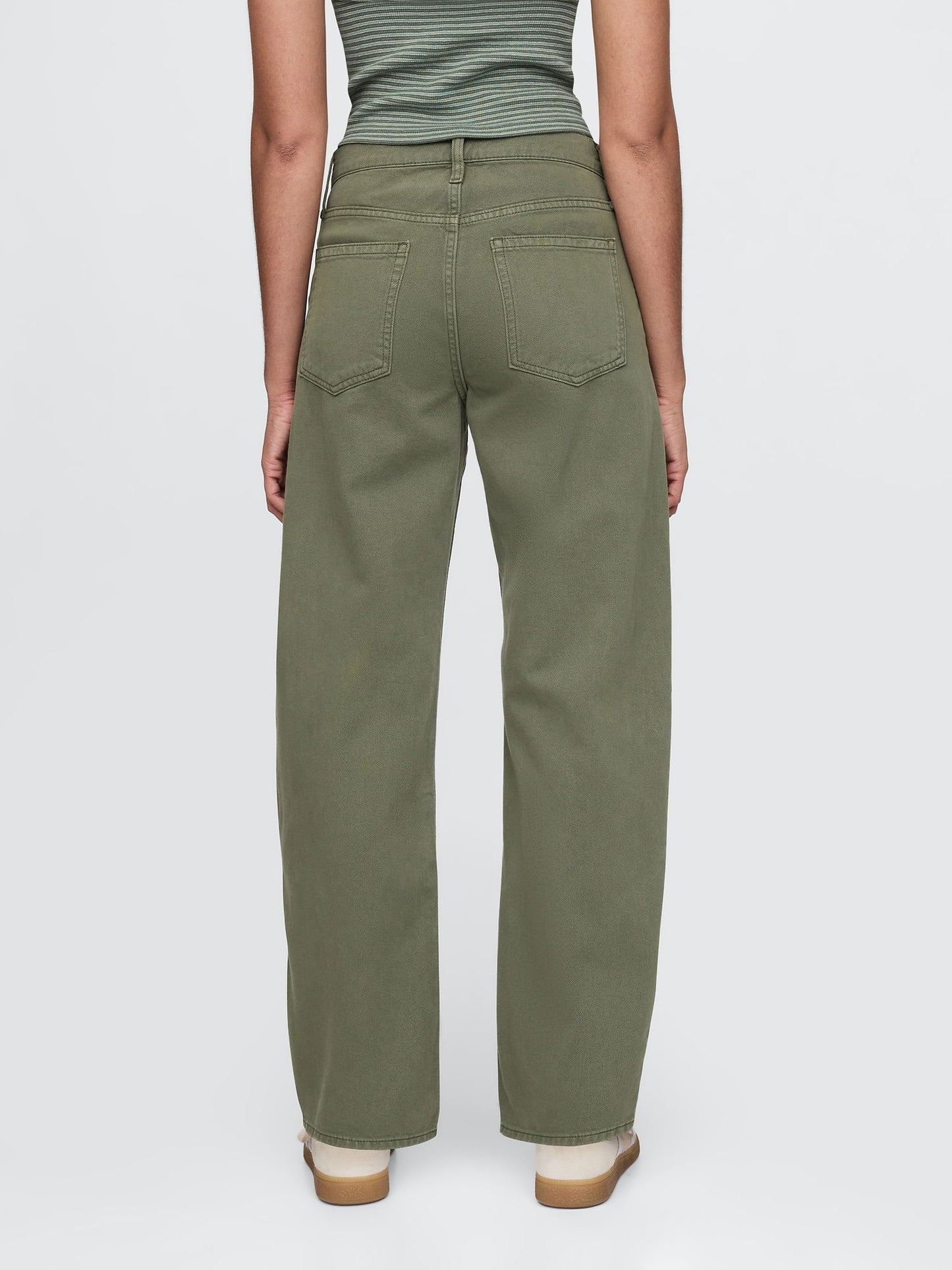 Haki High Rise Barrel Jean Pantolon