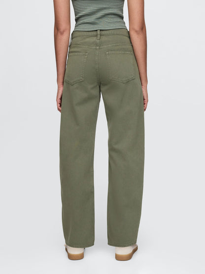 Haki High Rise Barrel Jean Pantolon