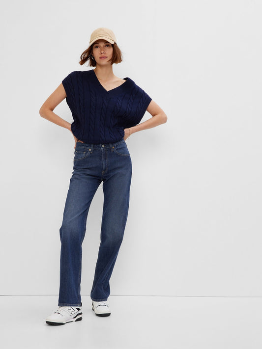 Koyu Mavi Mid Rise Organik Pamuk 90s Loose Washwell™ Jean Pantolon