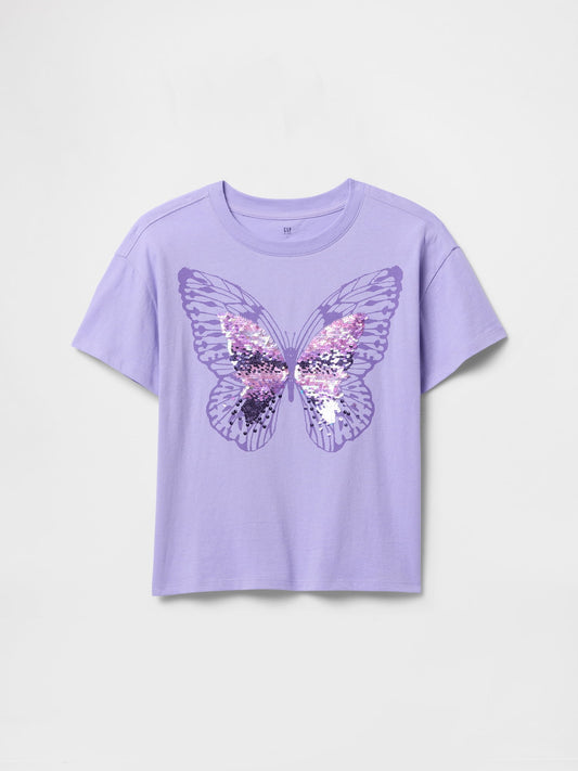 Mor Pullu Grafikli T-Shirt