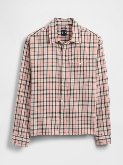 Açık Pembe Sunwashed Twill Düz Kenar Gömlek