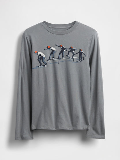 Gri Grafik Baskılı T-shirt