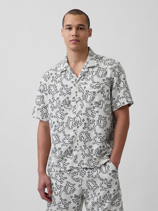 Kırık Beyaz Keith Haring Textured Gömlek