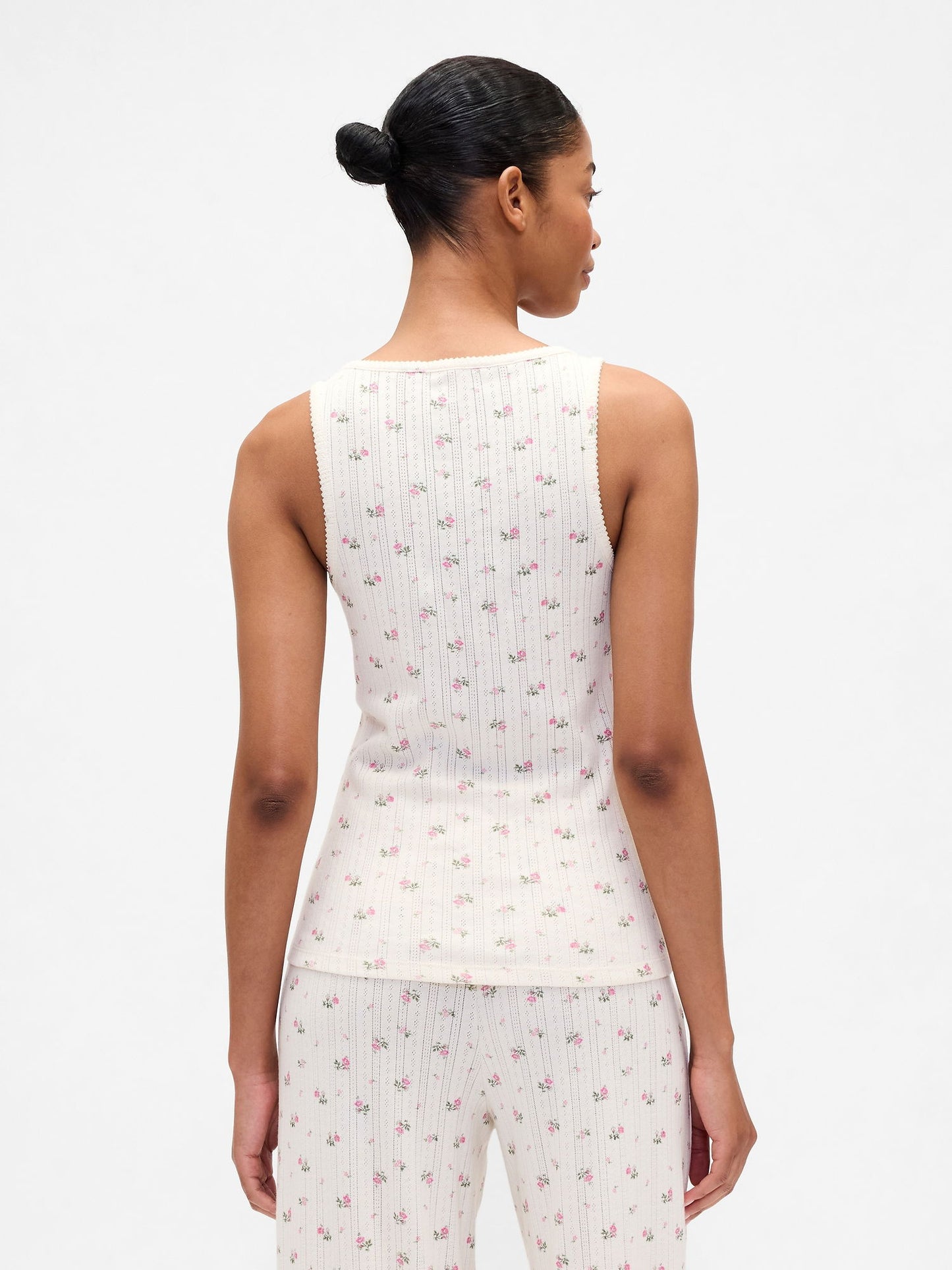 Çiçek Desenli Pointelle Scoopneck Tank Pijama Üstü