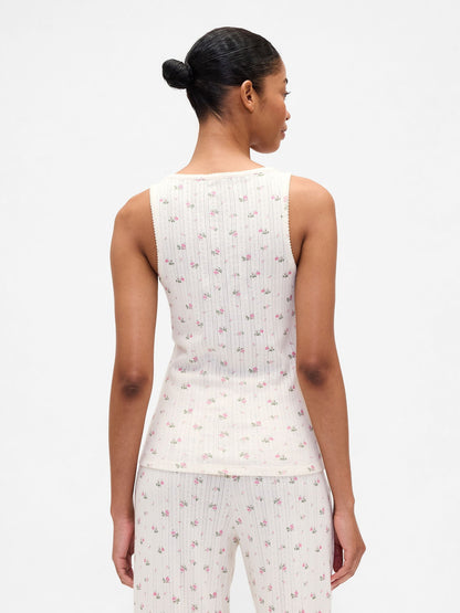 Çiçek Desenli Pointelle Scoopneck Tank Pijama Üstü