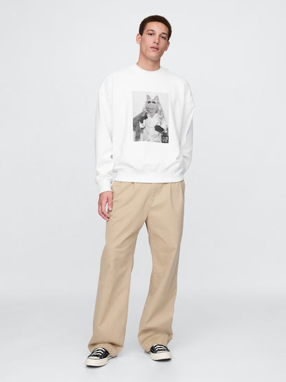 Beyaz Gap × Disney Grafikli Oversized Sweatshirt