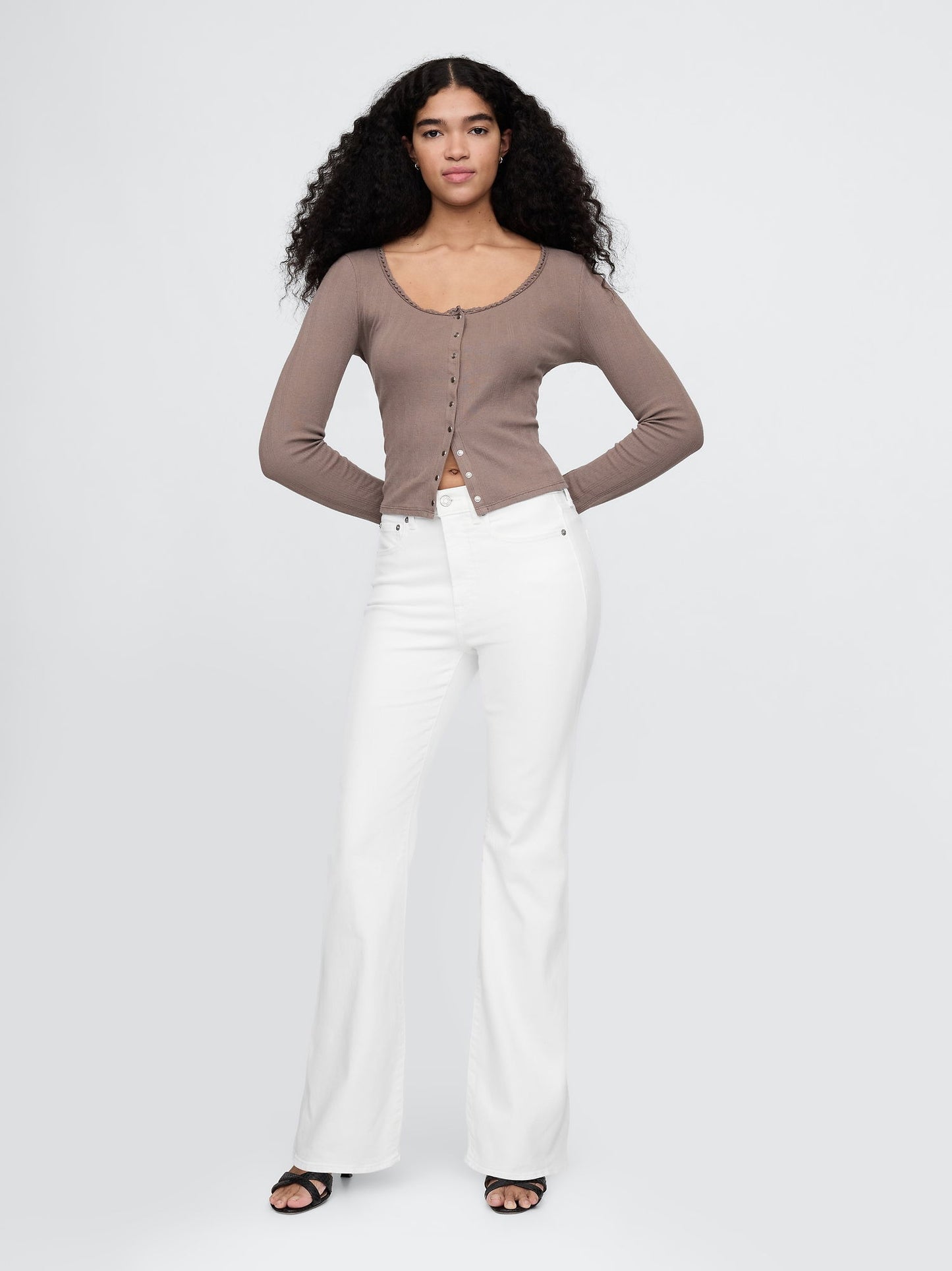 Beyaz High Rise '70s Flare Jean Pantolon