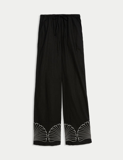 Keten Karışımlı Bağcıklı Geniş Paça Pantolon