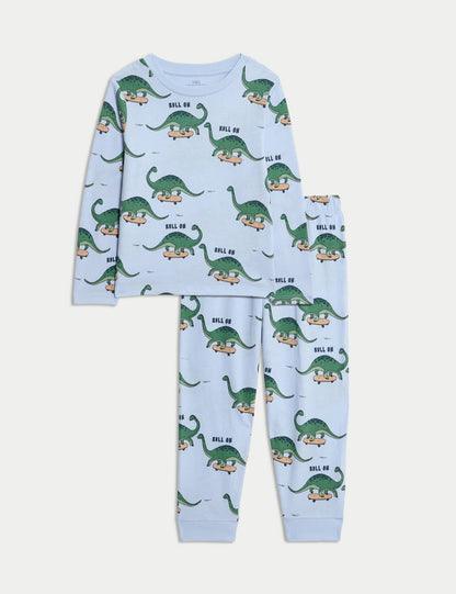 Saf Pamuklu Dinozor Desenli Pijama (1–8 Yaş)