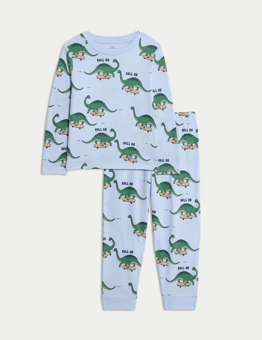 Saf Pamuklu Dinozor Desenli Pijama (1–8 Yaş)