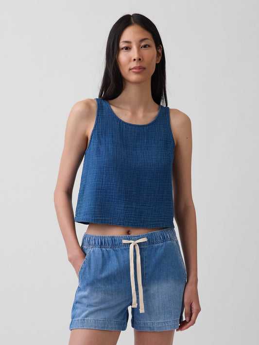 Mavi Pamuk Gauze Denim Shell Askılı Üst