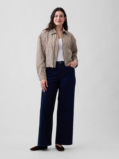 Koyu Mavi Mid Rise Wide-leg Jean Pantolon