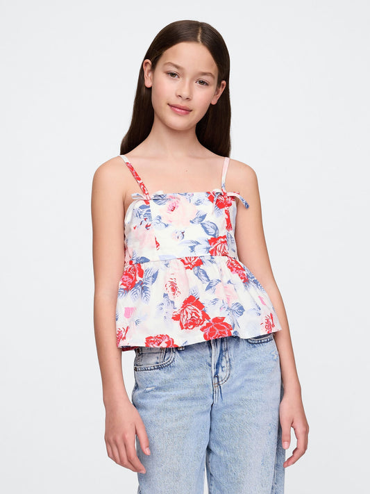 Çiçek Desenli Askılı Peplum Bluz