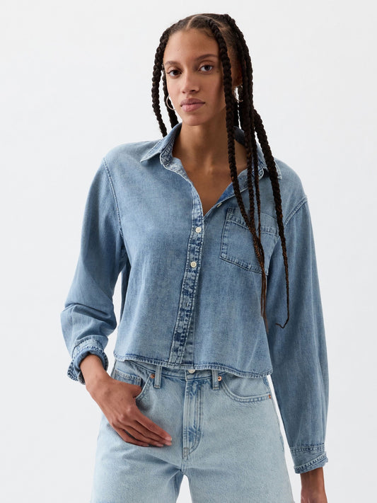 Mavi Crop Denim Gömlek