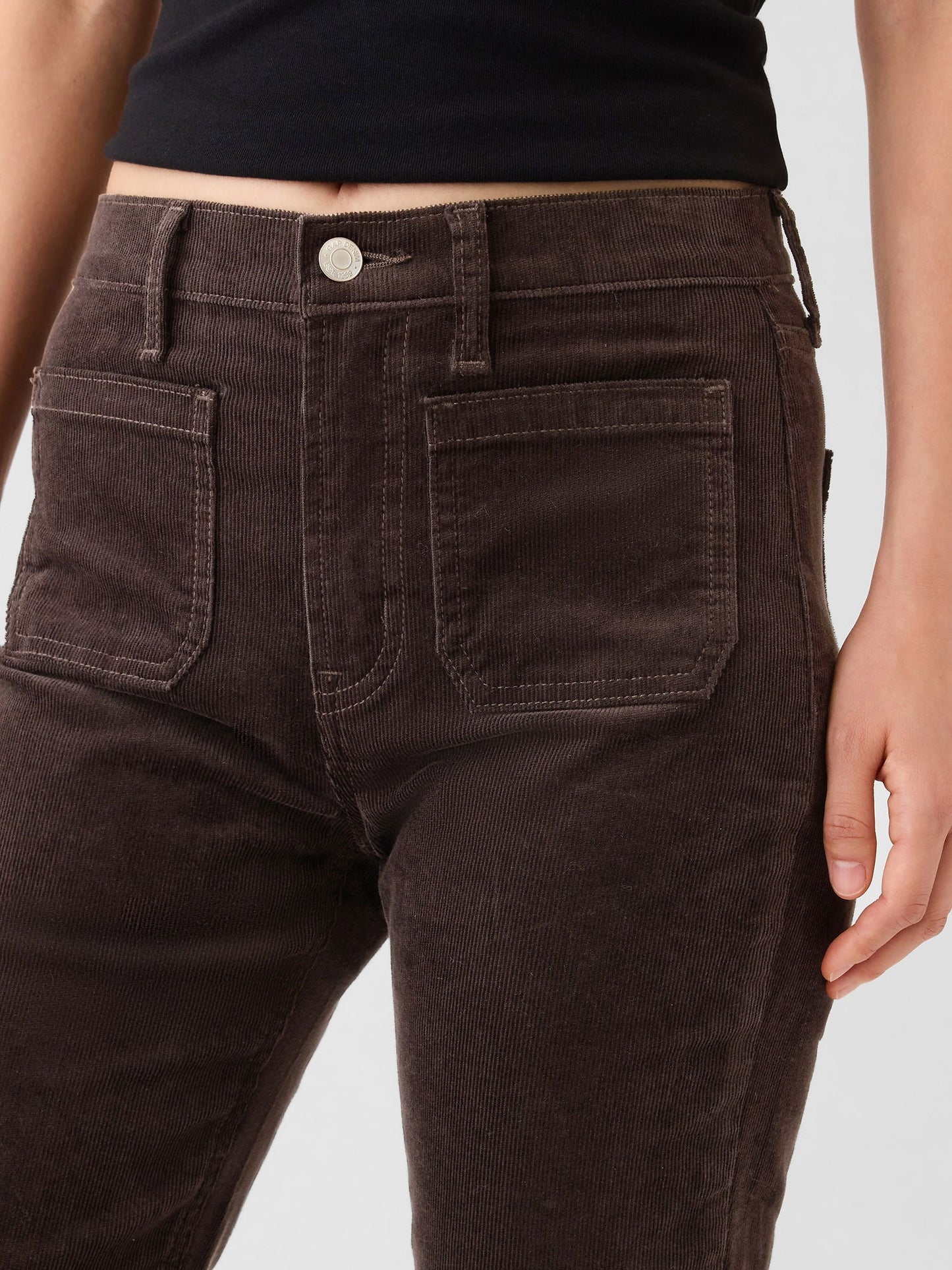 Kahverengi High Rise Kadife '70s Flare Jean Pantolon