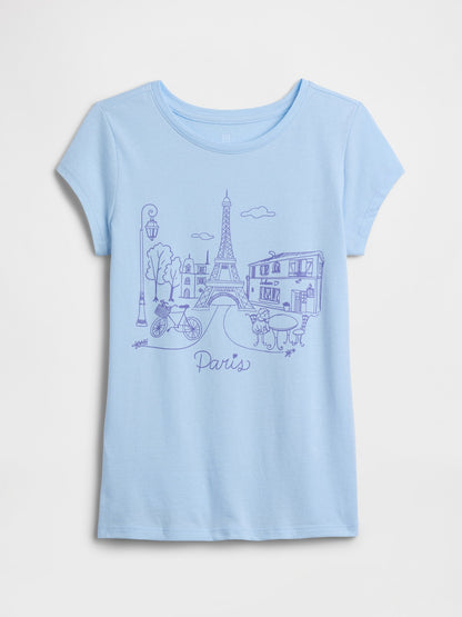 Açık Mavi Grafik Baskılı T-shirt