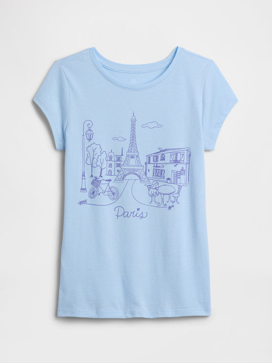 Açık Mavi Grafik Baskılı T-shirt