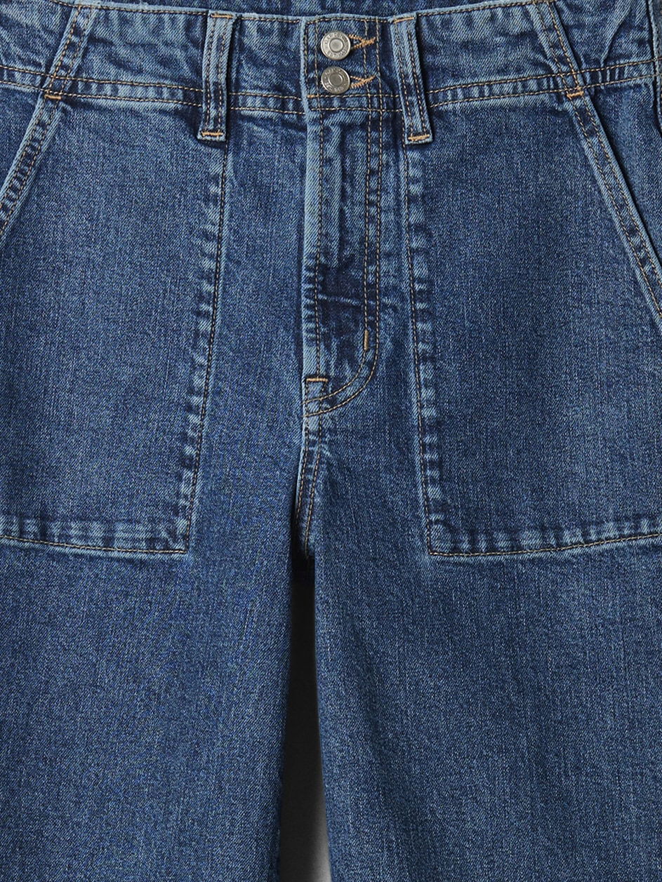 Koyu Mavi High Rise Wide-leg Crop Jean Pantolon
