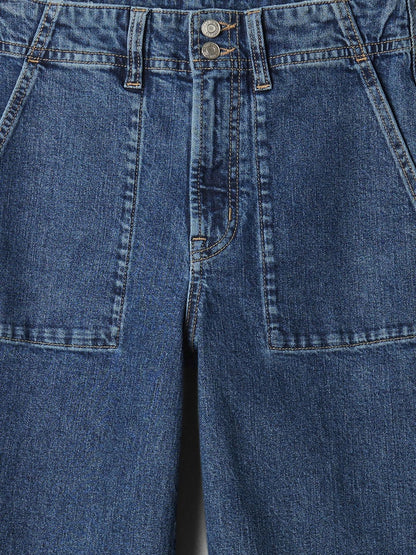 Koyu Mavi High Rise Wide-leg Crop Jean Pantolon