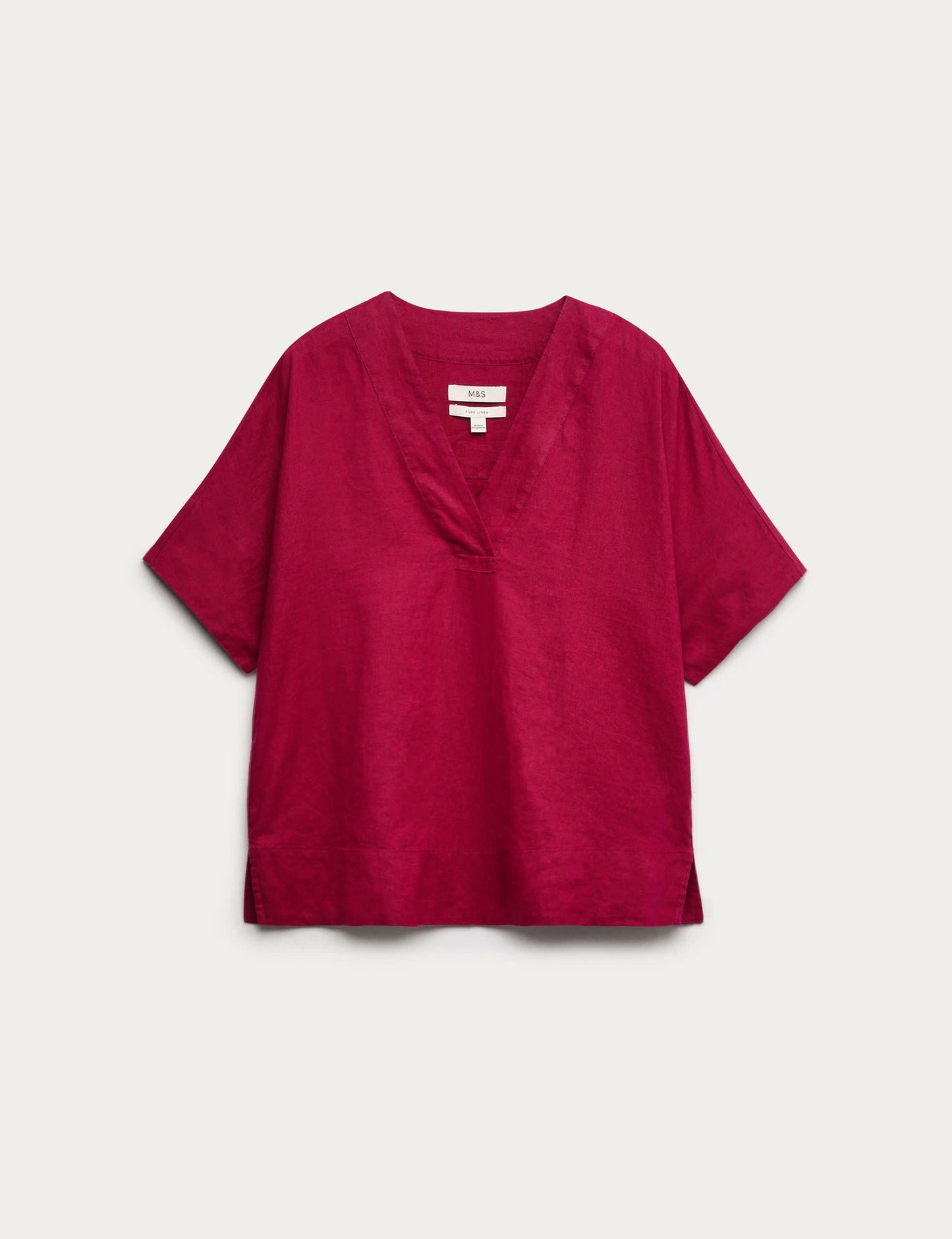 %100 Keten V Yaka Popover Bluz