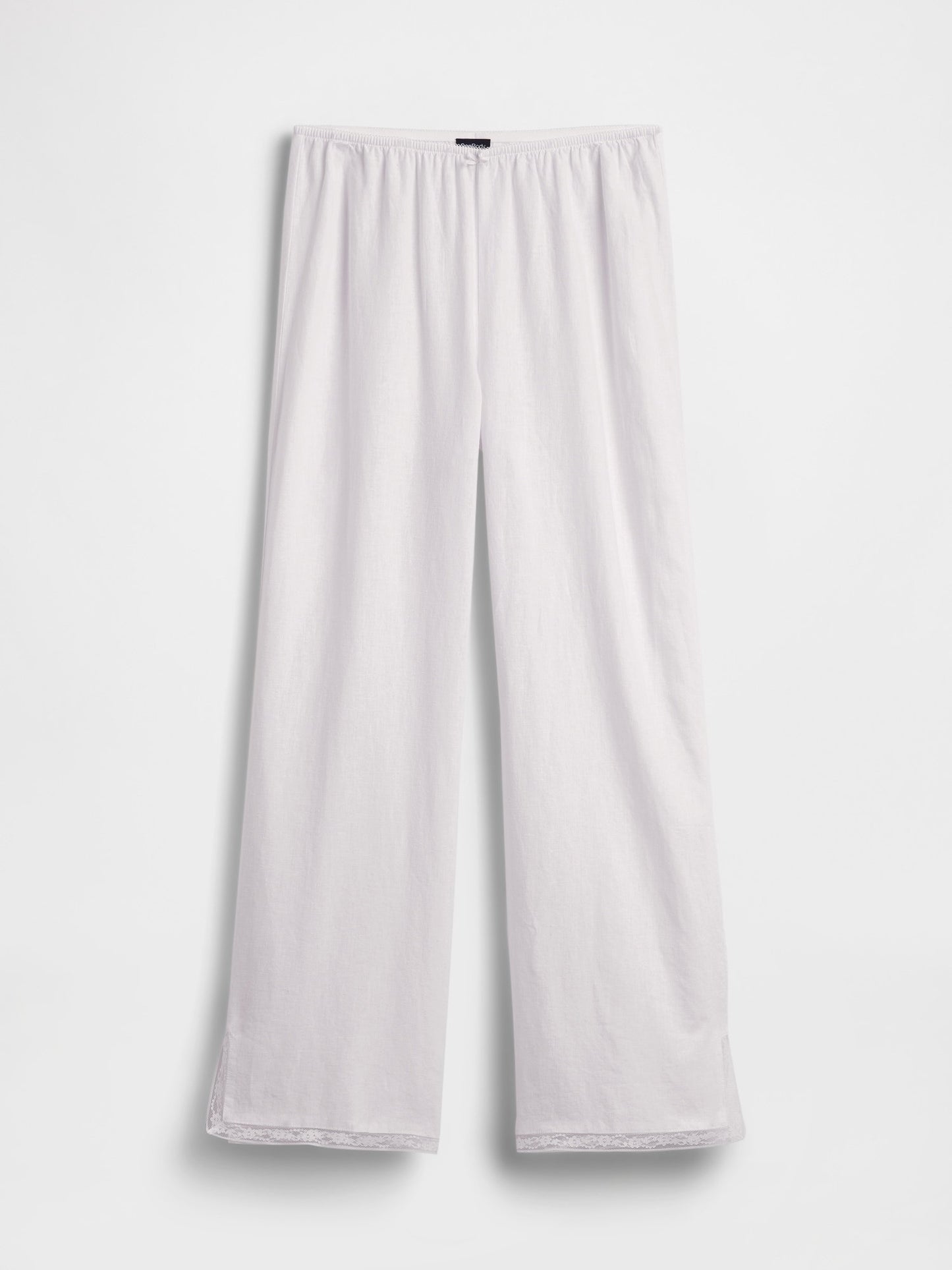 Beyaz Keten Karışımlı Dantel Kenar Pijama Altı
