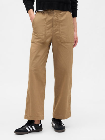 Kahverengi High Rise Baskılı Easy Wide-leg Khaki Pantolon