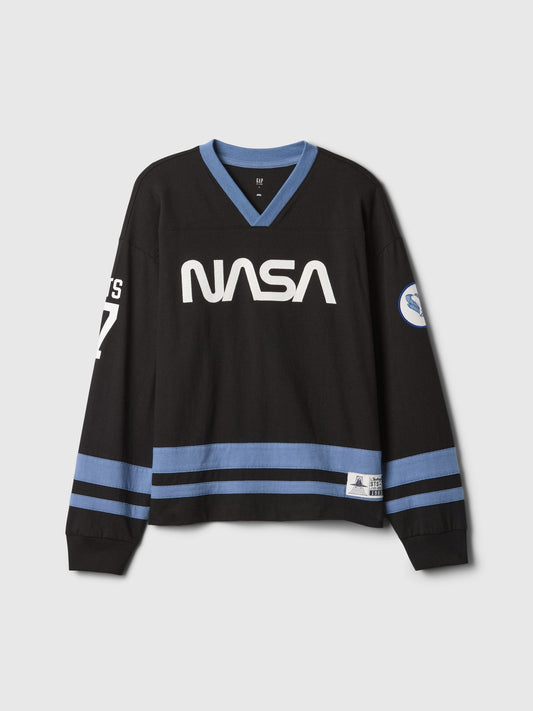 Siyah Nasa Hockey Grafikli T-shirt