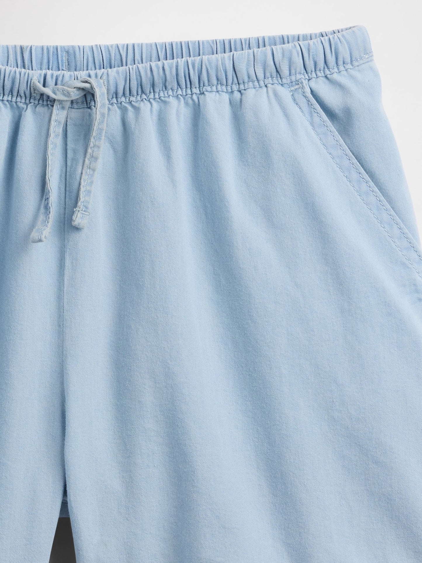 Açık Mavi Relaxed Pull-on Keten Karışım Şort