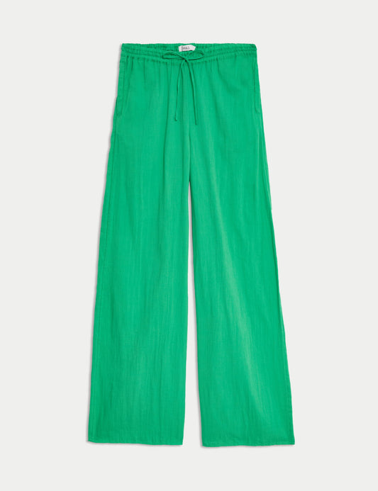 Saf Pamuklu Wide Leg Pantolon