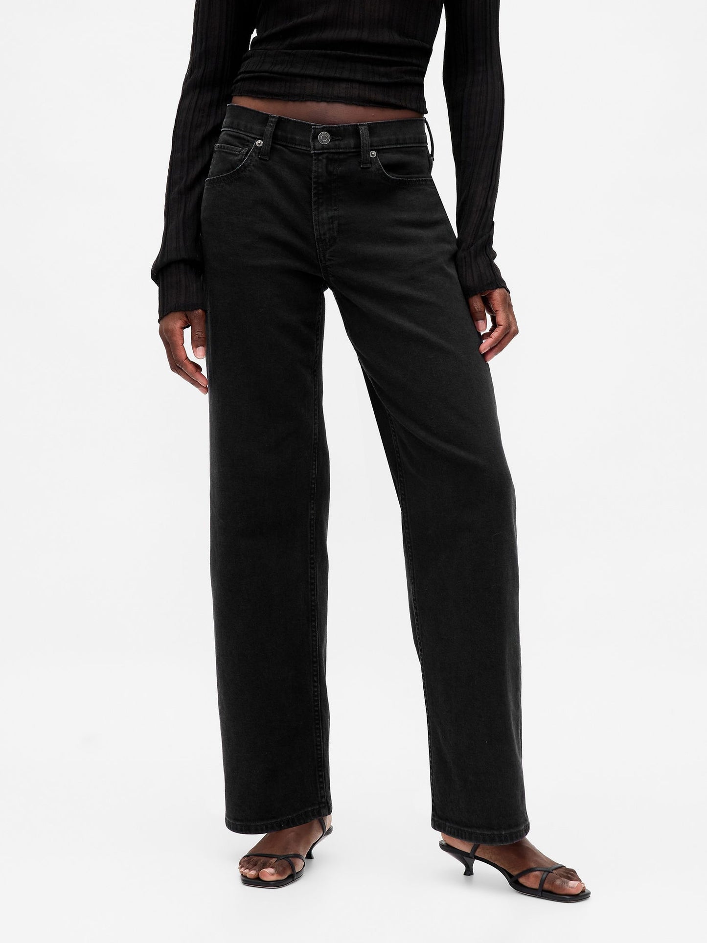 Siyah Low Rise '90s Jean Pantolon