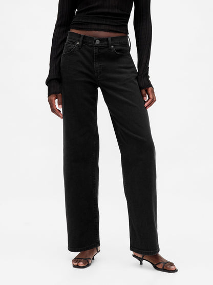 Siyah Low Rise '90s Jean Pantolon