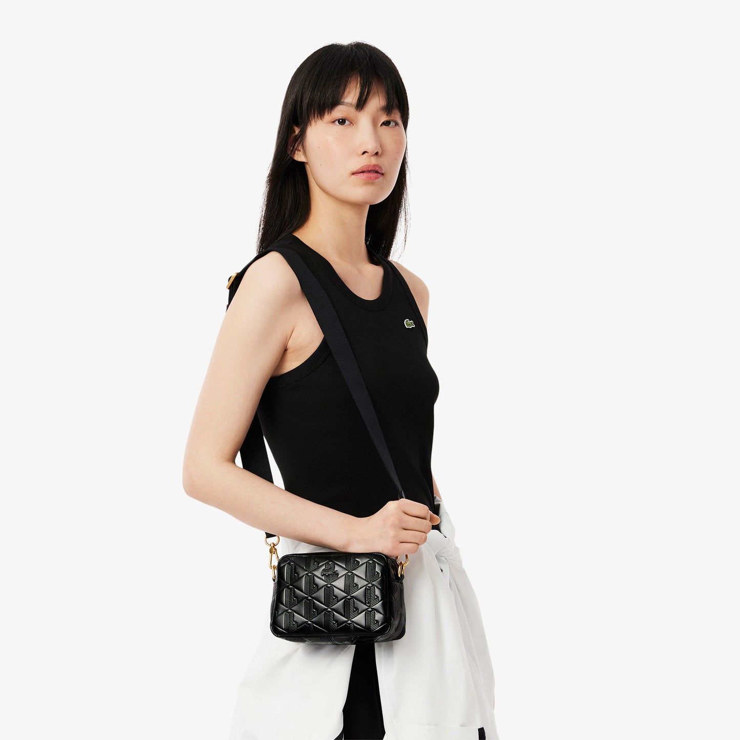 Lacoste Maheki Kadın Monogram Deri  Siyah Postacı Çantası