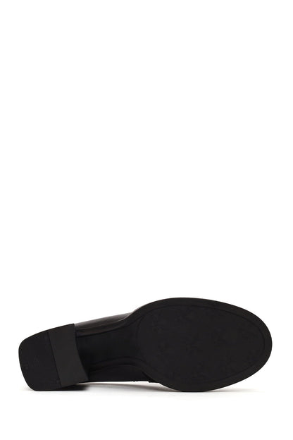 Kadın Siyah Kalın Topuklu Deri Maskülen Loafer