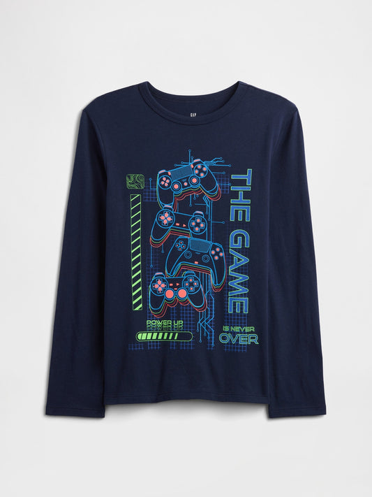 Lacivert Grafik Baskılı T-shirt