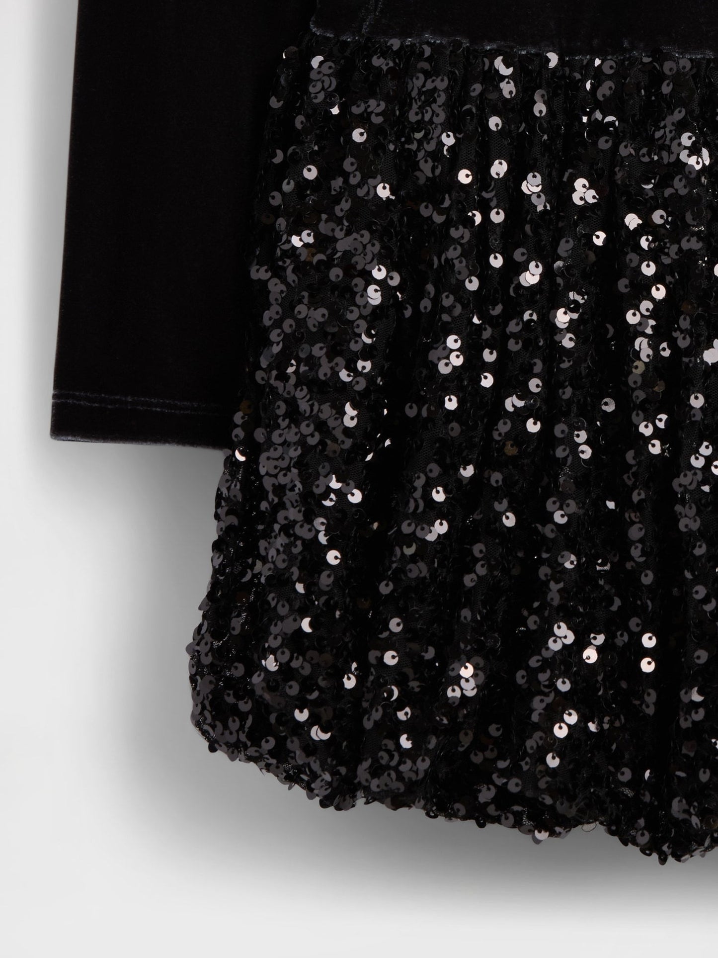 Siyah Mixed Media Sequin Balon Elbise